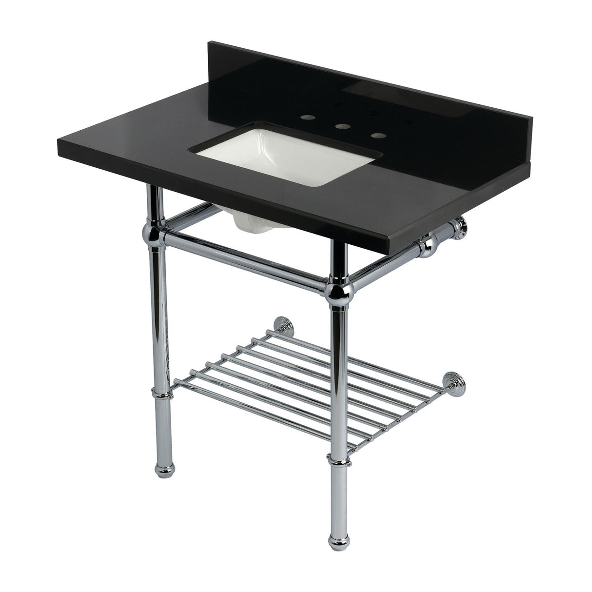 Templeton KVPK36KBSQB1 36-Inch Console Sink with Brass Legs (8-Inch, 3 Hole), Black Granite/Polished Chrome