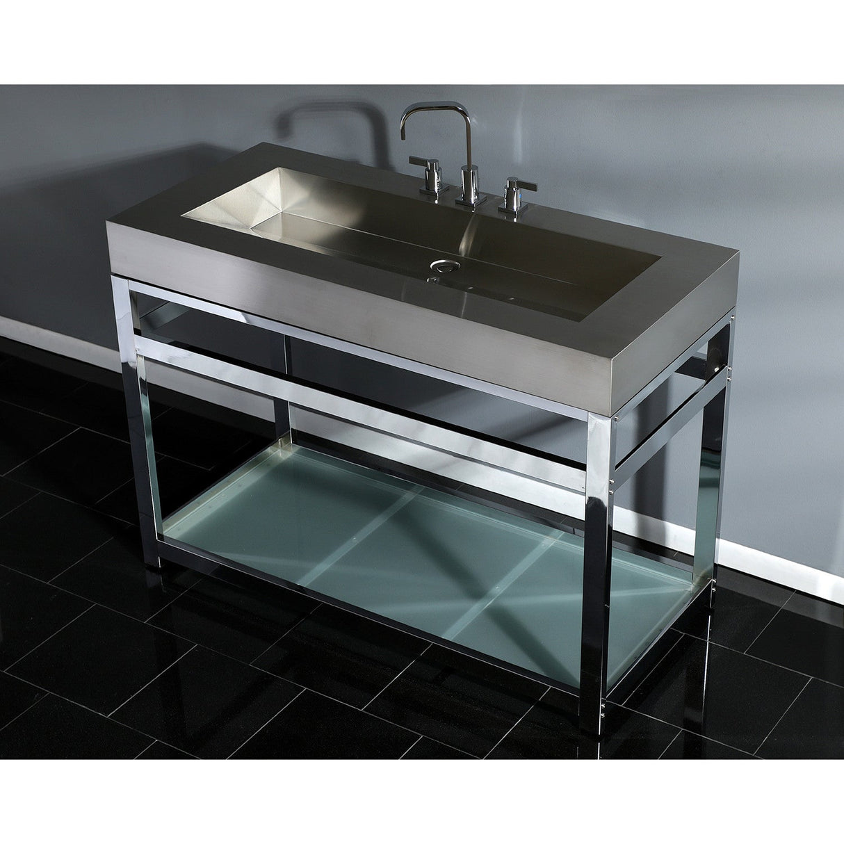 Kingston Commercial KVSP4922B1 Stainless Steel Console Sink with Glass Shelf, Brushed/Polished Chrome
