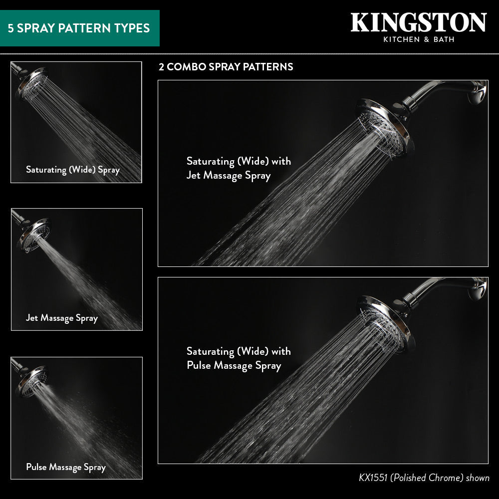 Vilbosch KX1558 5-Function 5-Inch Plastic Shower Head, Brushed Nickel