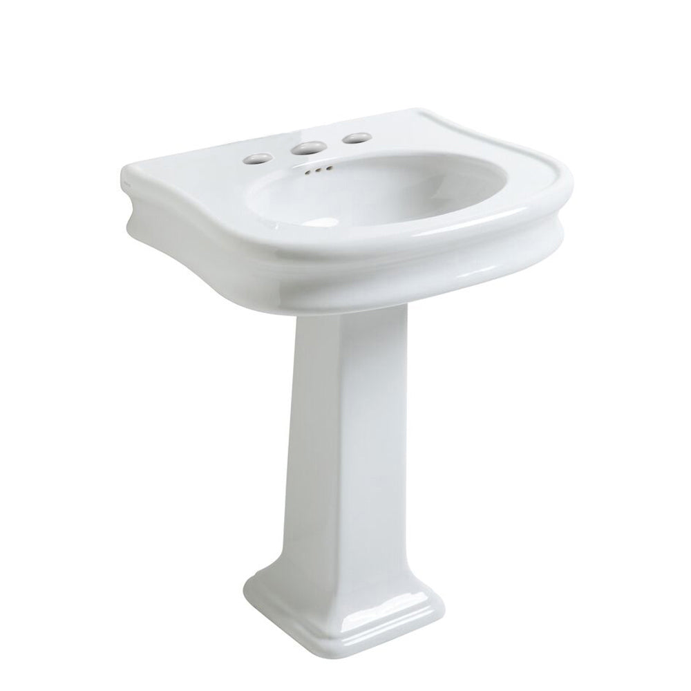Isabella Collection Traditional Pedestal Sink with Integrated Oval Bowl, Seamless Rounded Decorative Trim, Rear Overflow and Widespread Faucet Drill