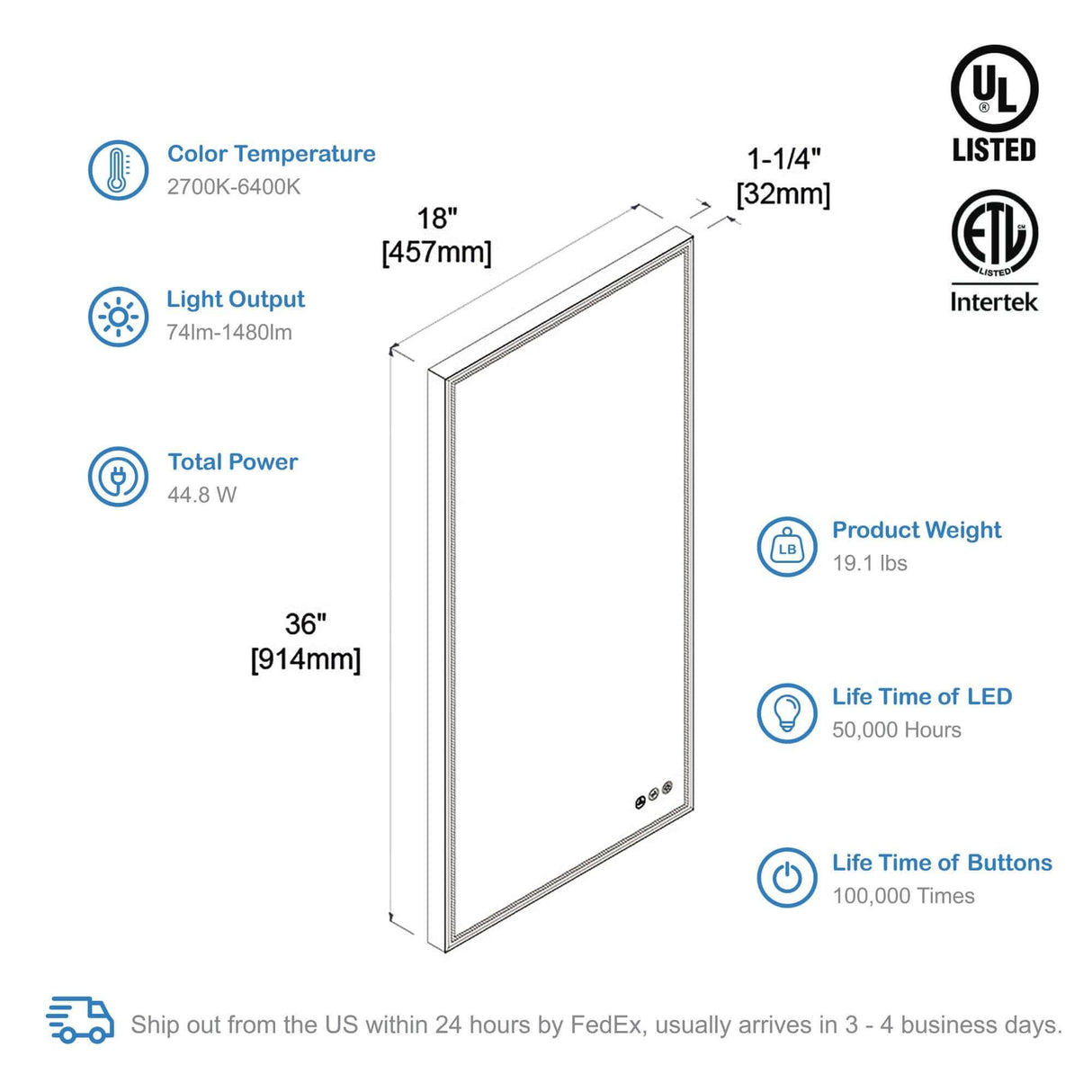 Blossom Stellar LED Mirror, Smart Touch, Dual Finish Options &   Multiple Sizes