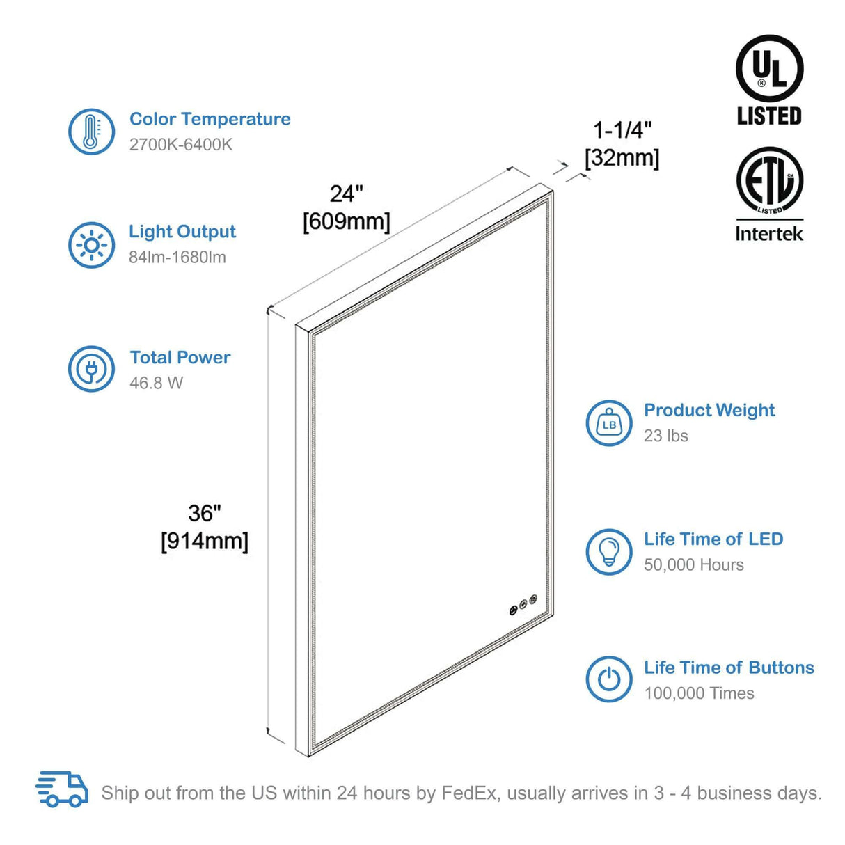 Blossom Stellar LED Mirror, Smart Touch, Dual Finish Options &   Multiple Sizes
