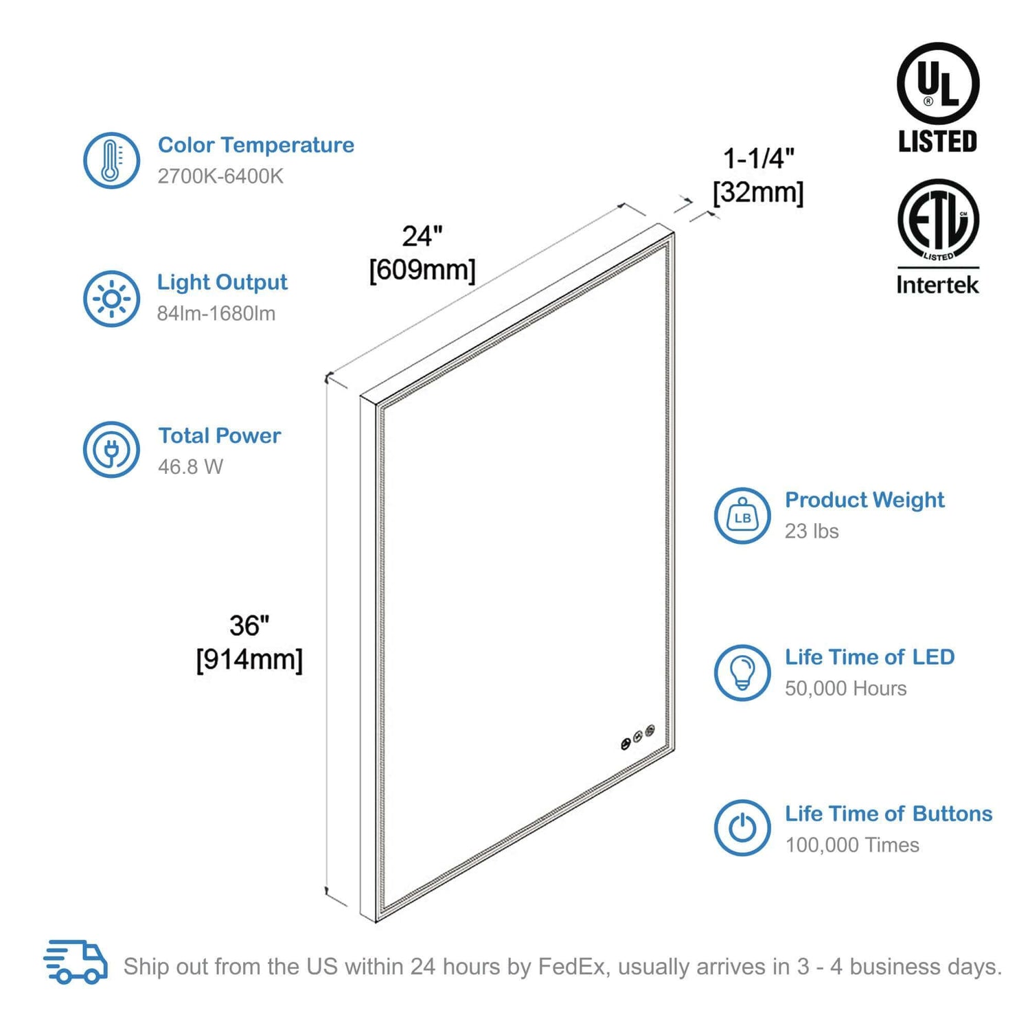 Blossom Stellar LED Mirror, Smart Touch, Dual Finish Options &   Multiple Sizes