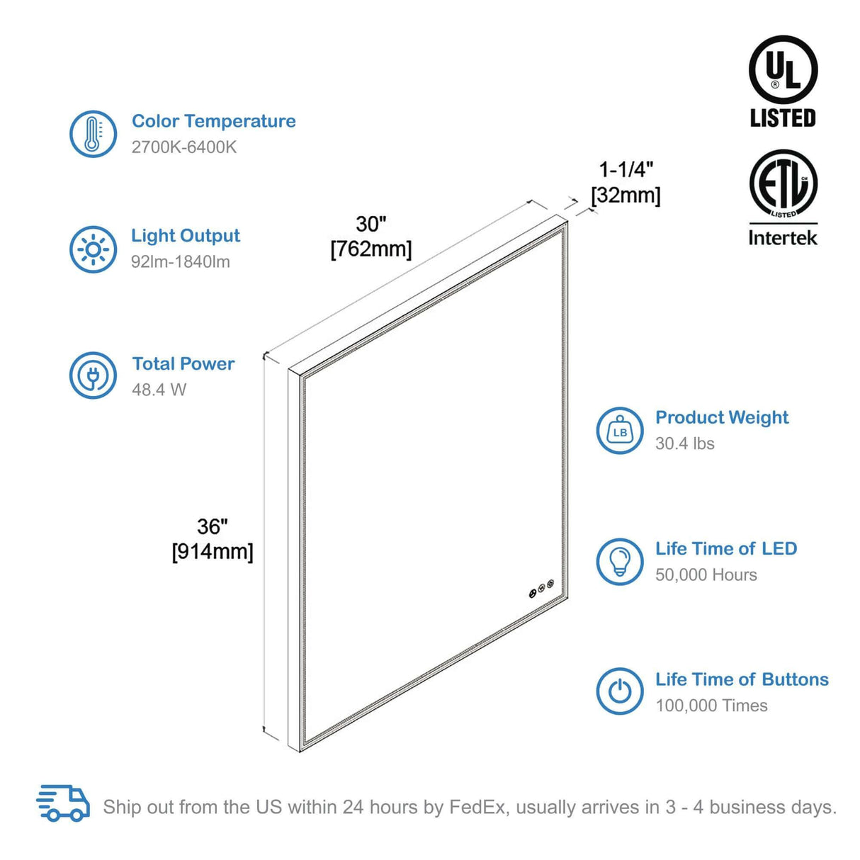 Blossom Stellar LED Mirror, Smart Touch, Dual Finish Options &   Multiple Sizes