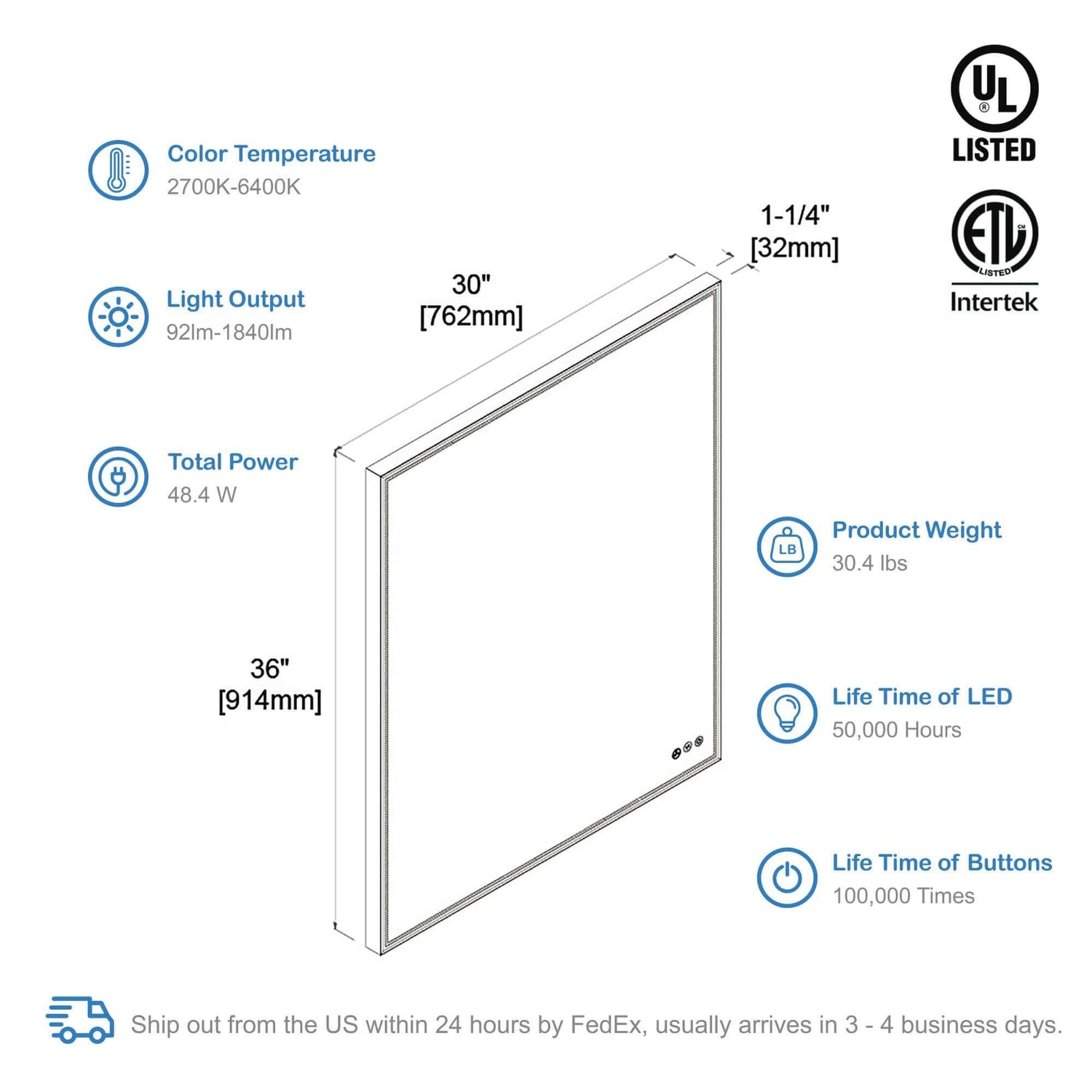 Blossom Stellar LED Mirror, Smart Touch, Dual Finish Options &   Multiple Sizes