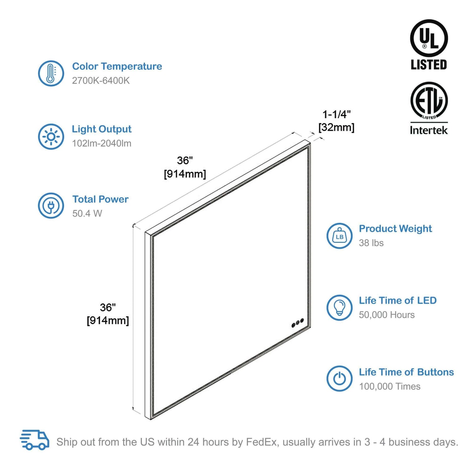 Blossom Stellar LED Mirror, Smart Touch, Dual Finish Options &   Multiple Sizes