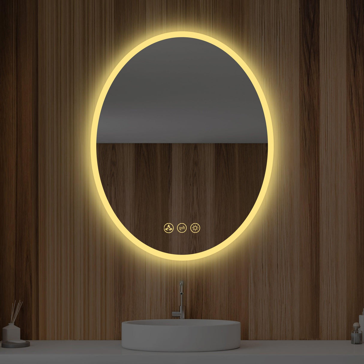 Blossom Oval LED Mirror Frosted Side, Touch Control & Dual Mounting, 20" x 30" & 30" x 34"