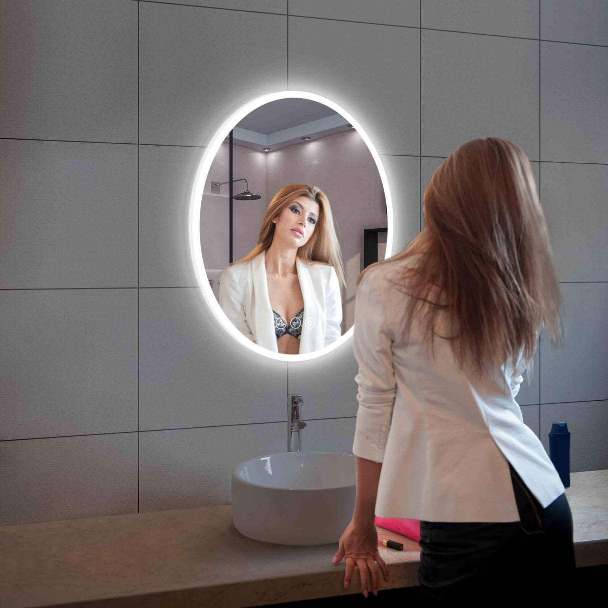 Blossom Oval LED Mirror Frosted Side, Touch Control & Dual Mounting, 20" x 30" & 30" x 34"