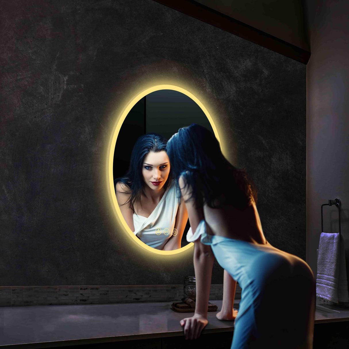 Blossom Oval LED Mirror Frosted Side, Touch Control & Dual Mounting, 20" x 30" & 30" x 34"