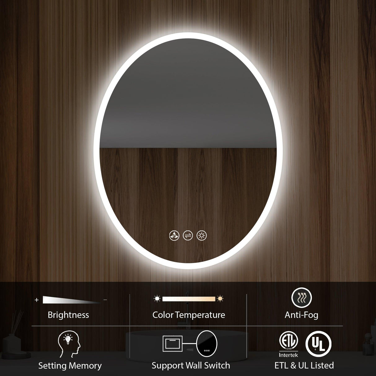 Blossom Oval LED Mirror Frosted Side, Touch Control & Dual Mounting, 20" x 30" & 30" x 34"