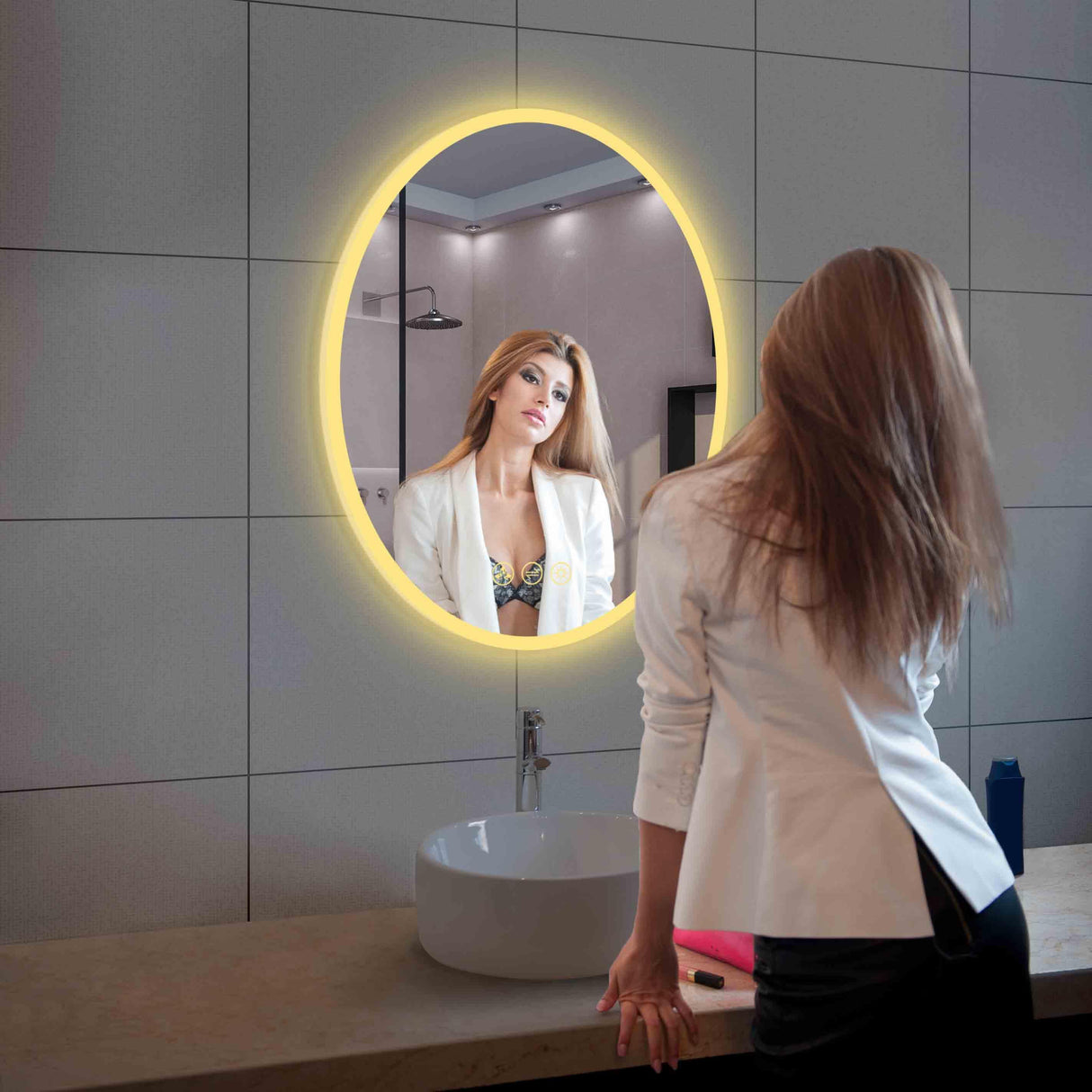 Blossom Oval LED Mirror Frosted Side, Touch Control & Dual Mounting, 20" x 30" & 30" x 34"