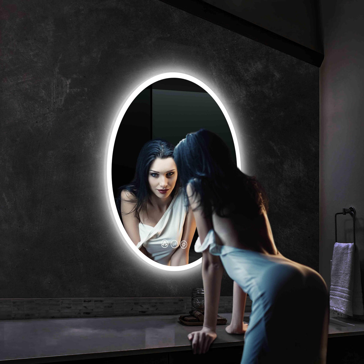 Blossom Oval LED Mirror Frosted Side, Touch Control & Dual Mounting, 20" x 30" & 30" x 34"