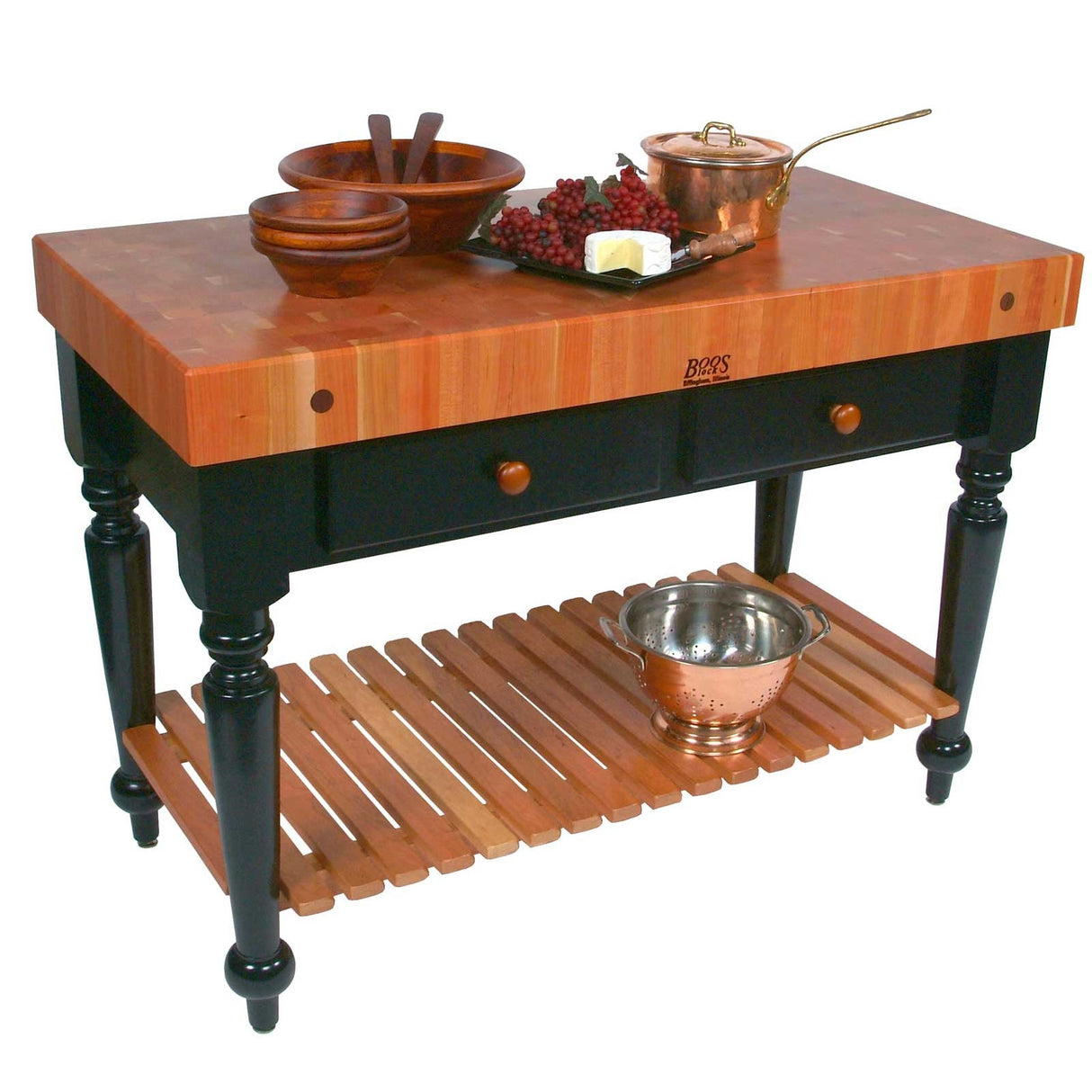 John Boos RN-LR05 Rouge Et Noir Rustica Cherry Wood Butcher Block on Black Base
