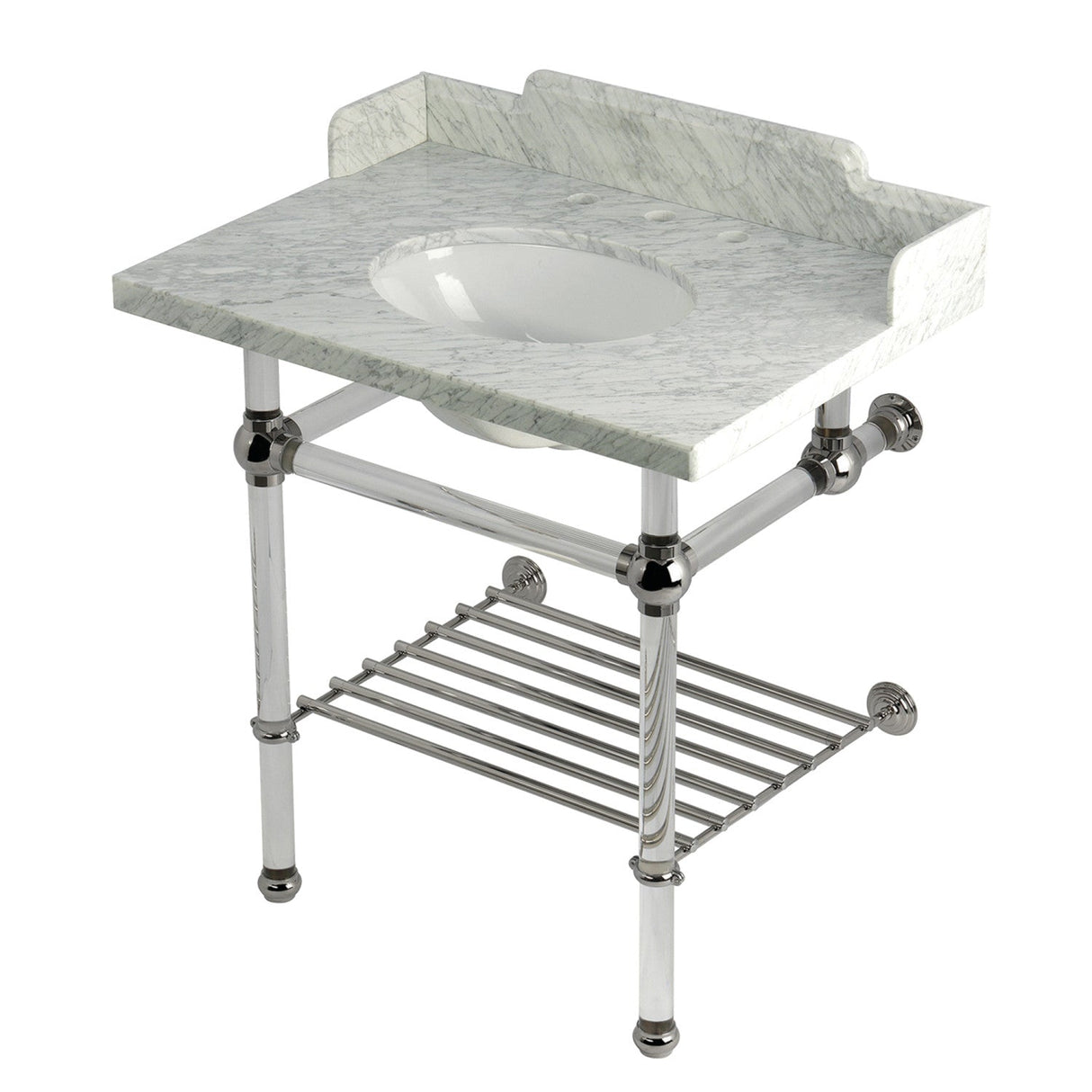 Pemberton LMS3030MAB6 30-Inch Console Sink with Acrylic Legs (8-Inch, 3 Hole), Marble White/Polished Nickel