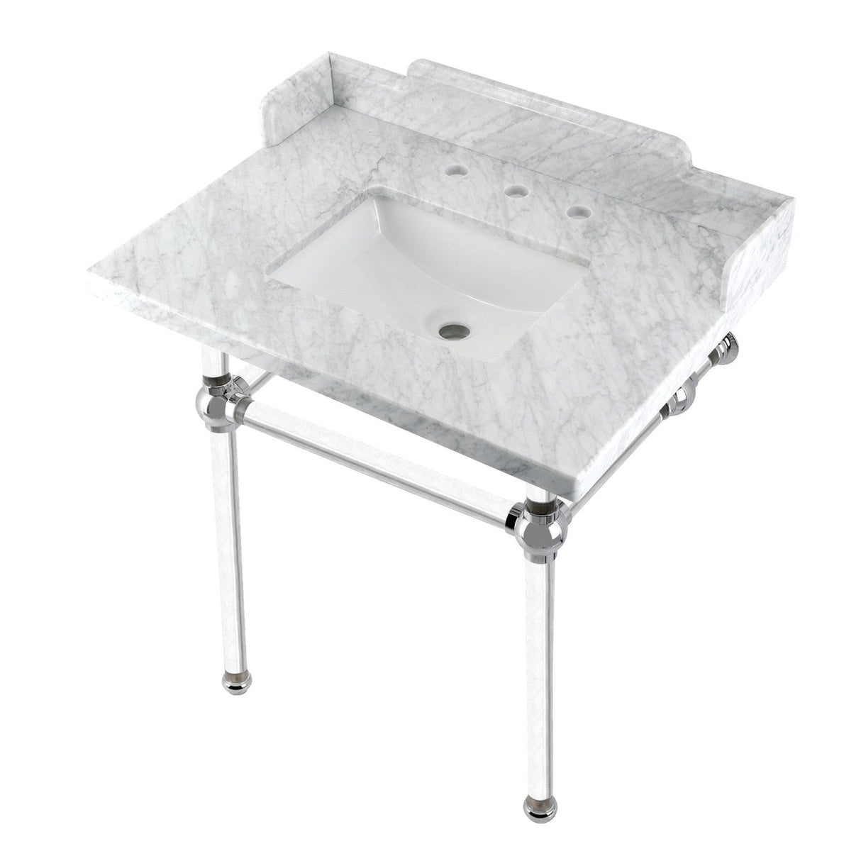 Fauceture LMS3030MASQ1 30-Inch Carrara Marble Console Sink with Acrylic Legs, Marble White/Polished Chrome
