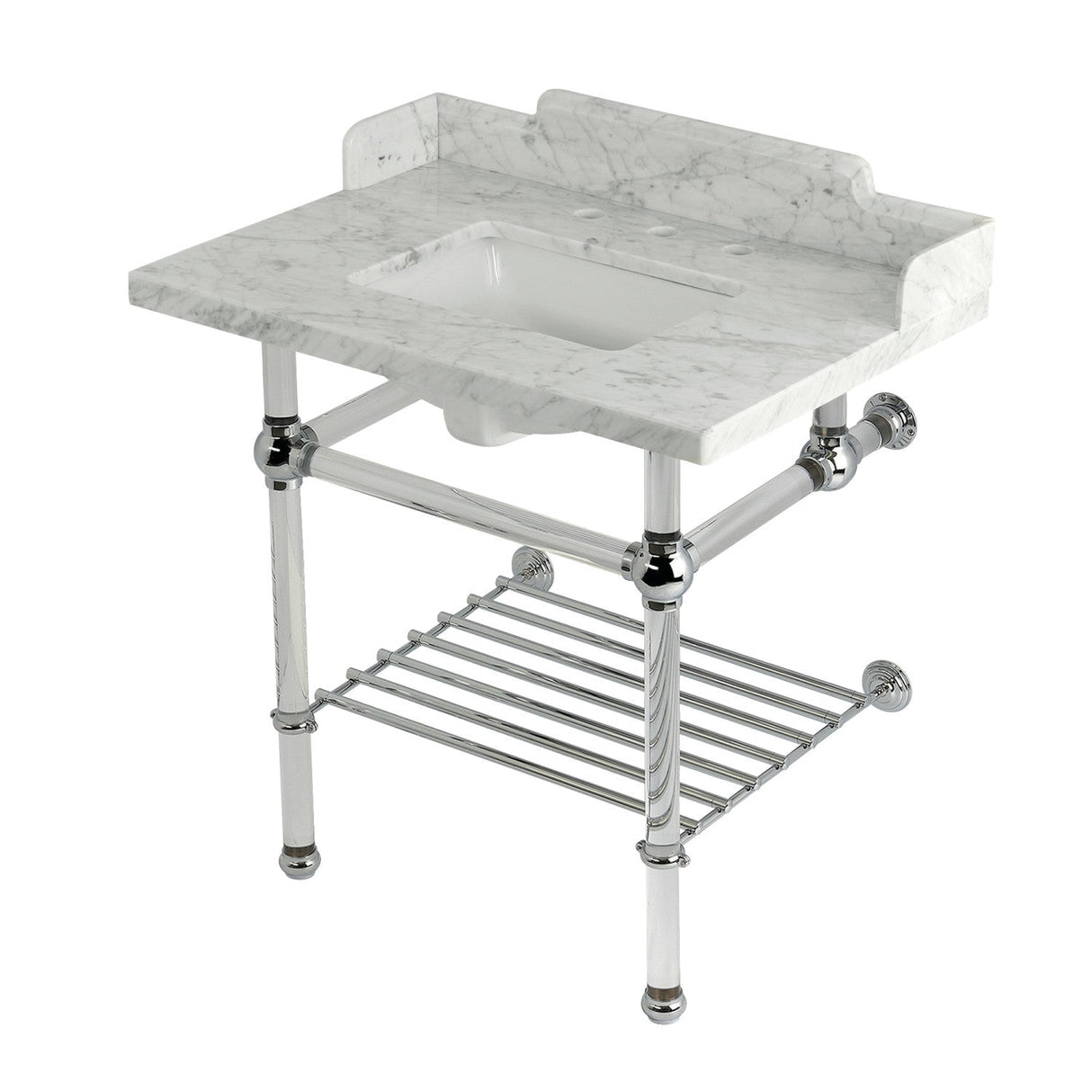 Pemberton LMS3030MASQB1 30-Inch Console Sink with Acrylic Legs (8-Inch, 3 Hole), Marble White/Polished Chrome