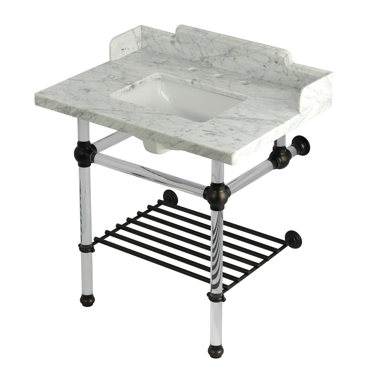 Pemberton LMS3030MASQB5 30-Inch Console Sink with Acrylic Legs (8-Inch, 3 Hole), Marble White/Oil Rubbed Bronze