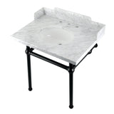 Fauceture LMS3030MB0 30-Inch Carrara Marble Console Sink with Brass Legs, Marble White/Matte Black