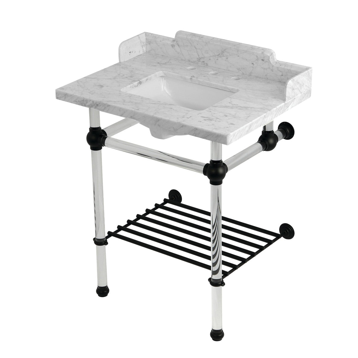 Pemberton LMS30MASQB0 30-Inch Console Sink with Acrylic Legs (8-Inch, 3 Hole), Marble White/Matte Black