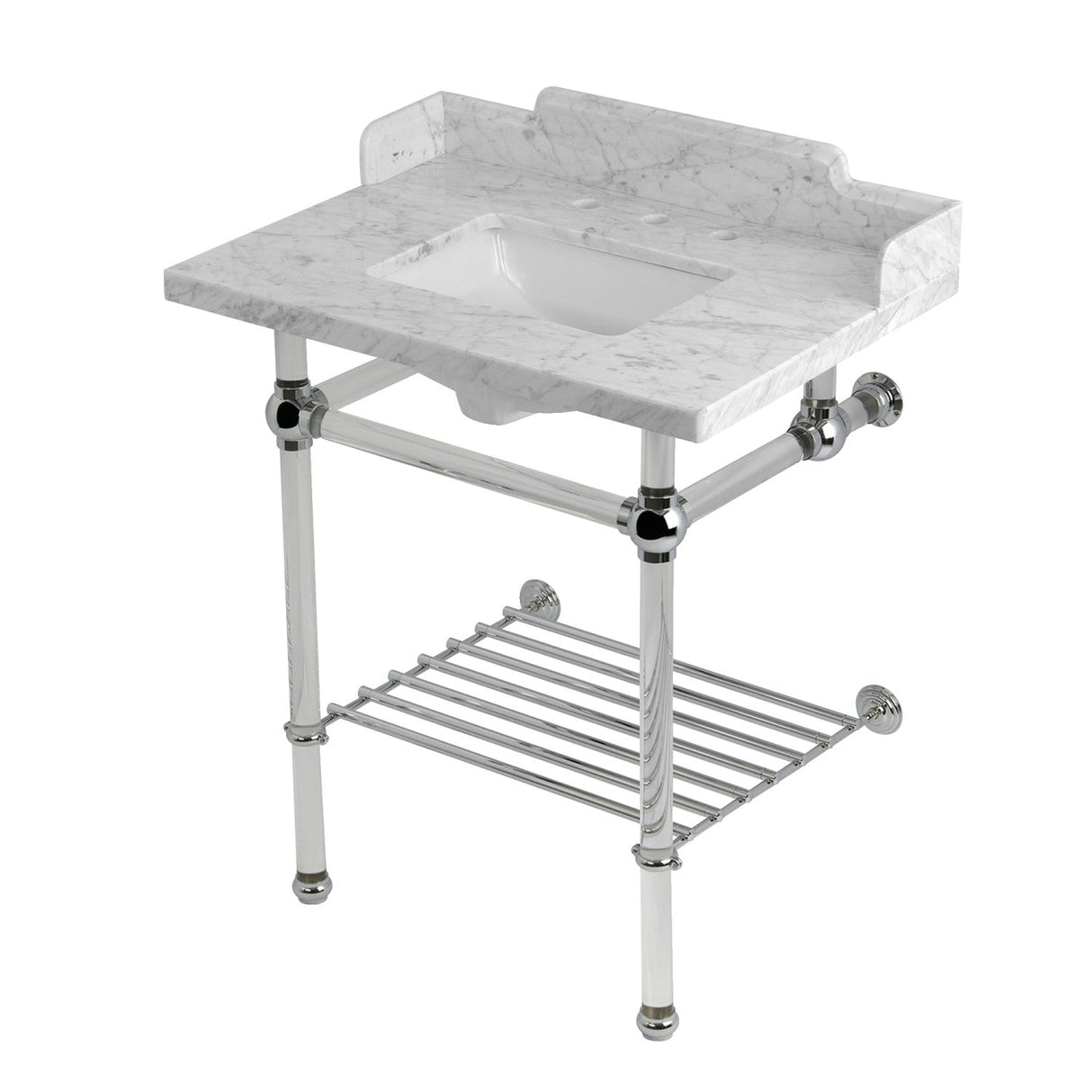 Pemberton LMS30MASQB1 30-Inch Console Sink with Acrylic Legs (8-Inch, 3 Hole), Marble White/Polished Chrome