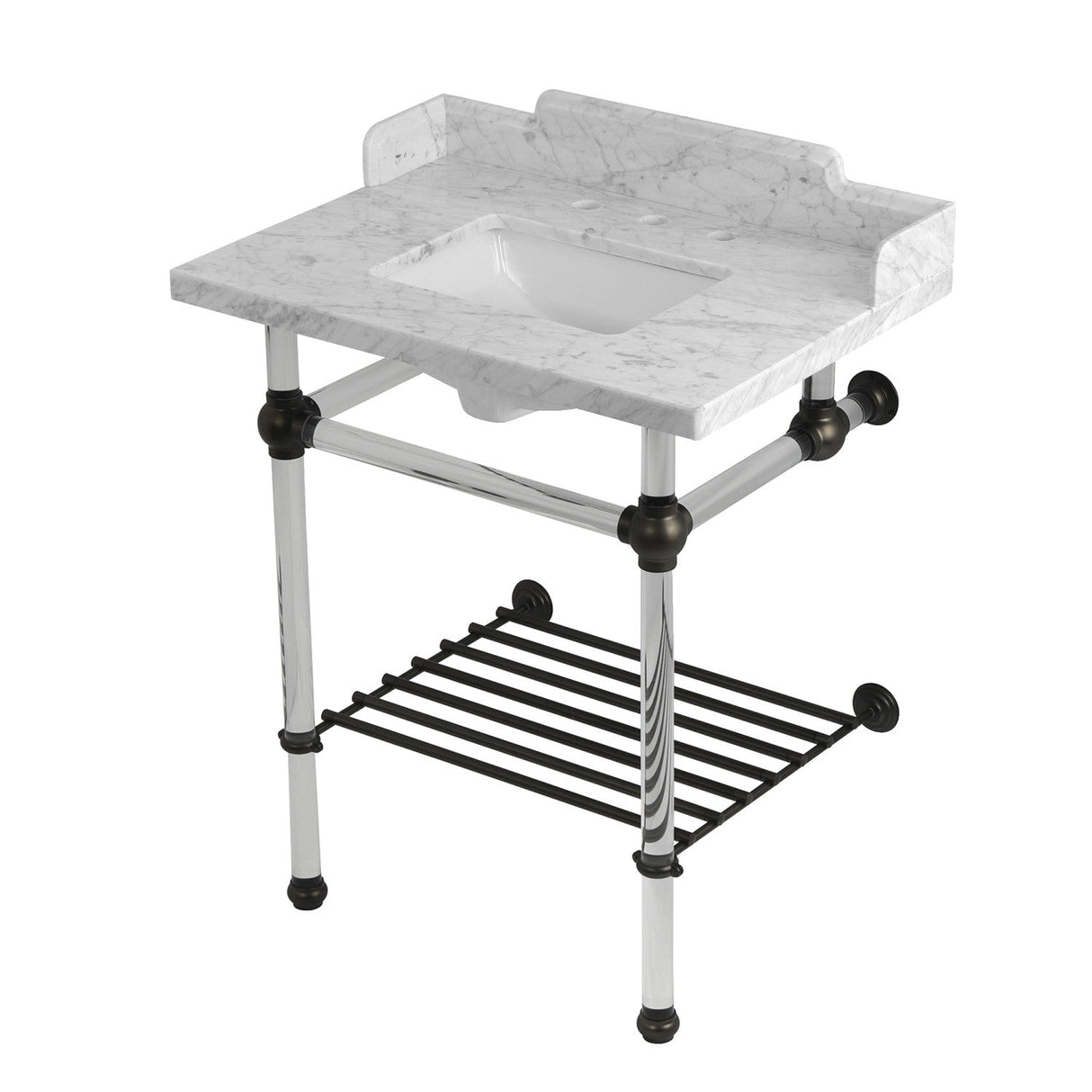 Pemberton LMS30MASQB5 30-Inch Console Sink with Acrylic Legs (8-Inch, 3 Hole), Marble White/Oil Rubbed Bronze