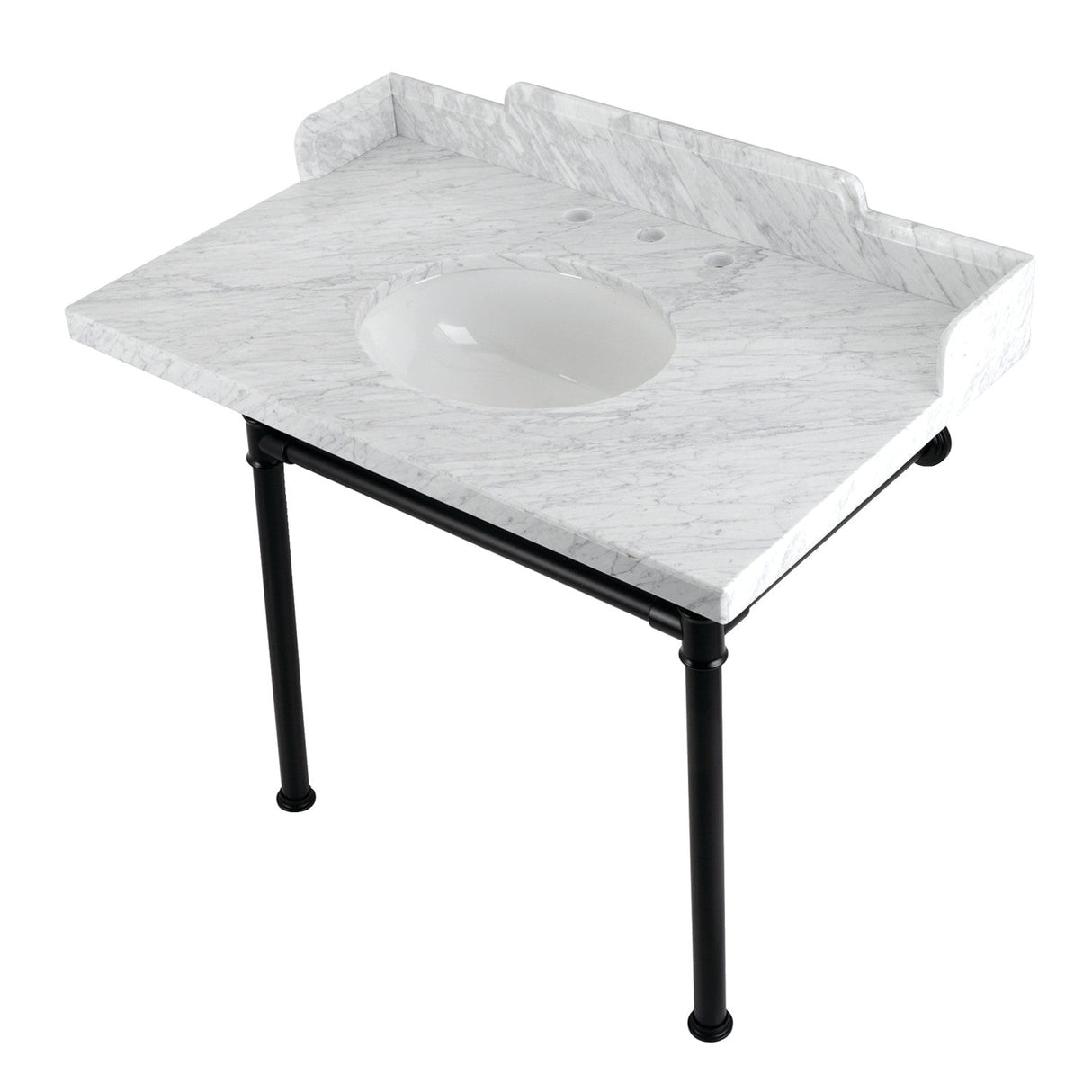 Fauceture LMS3622M80ST 36-Inch Carrara Marble Console Sink with Stainless Steel Legs, Marble White/Matte Black