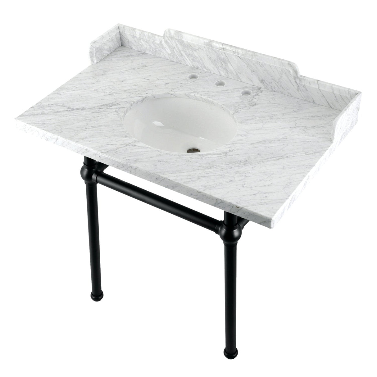 Fauceture LMS3630MB0 36-Inch Carrara Marble Console Sink with Brass Legs, Marble White/Matte Black