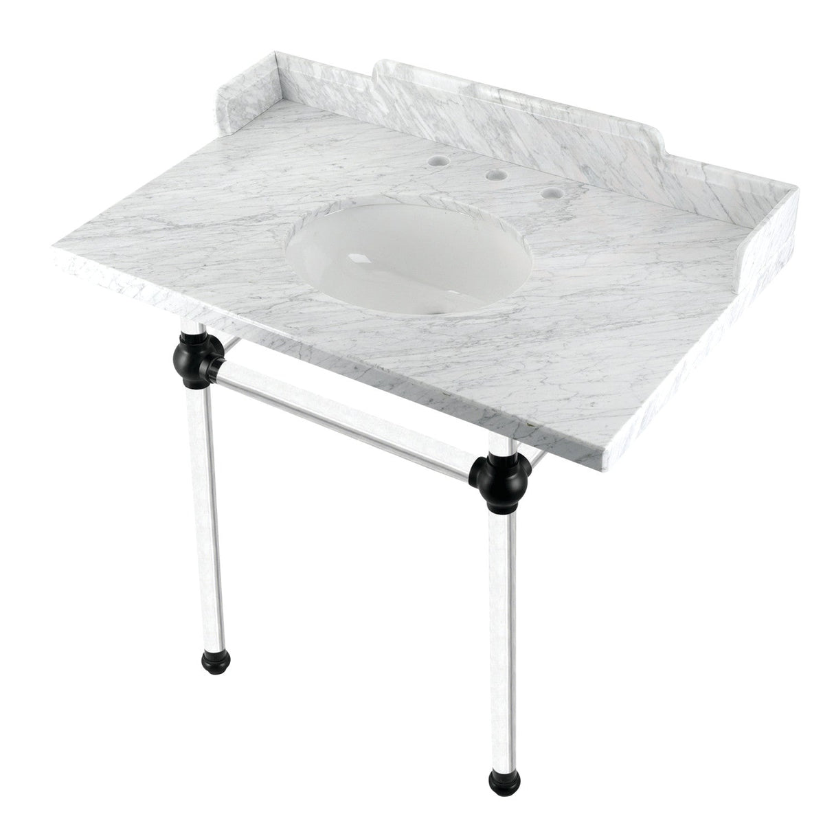 Fauceture LMS36MA0 36-Inch Carrara Marble Console Sink with Acrylic Legs, Marble White/Matte Black