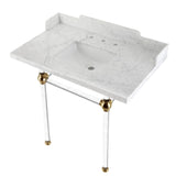 Fauceture LMS36MASQ7 36-Inch Carrara Marble Console Sink with Acrylic Legs, Marble White/Brushed Brass