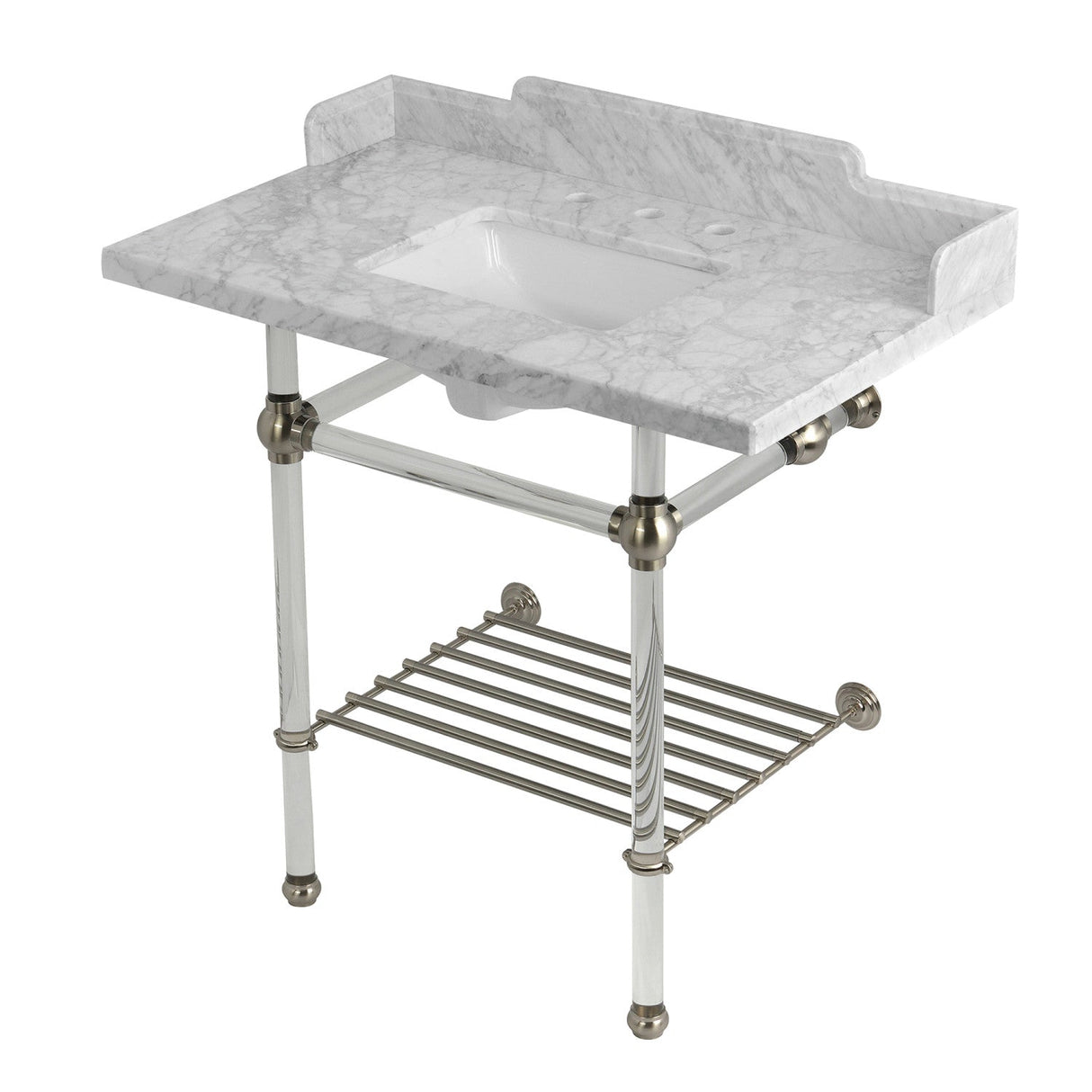 Pemberton LMS36MASQB8 36-Inch Console Sink with Acrylic Legs (8-Inch, 3 Hole), Marble White/Brushed Nickel