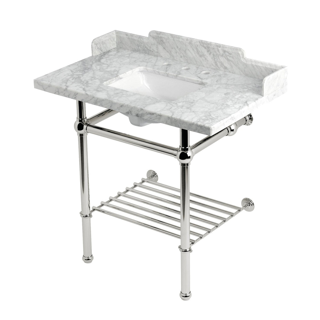 Pemberton LMS36MBSQB6 36-Inch Console Sink with Brass Legs (8-Inch, 3 Hole), Marble White/Polished Nickel