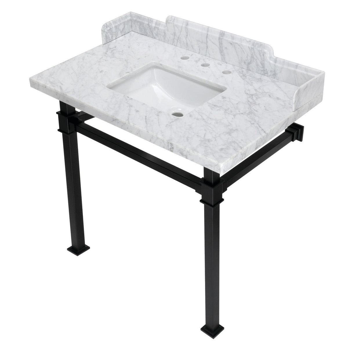 Fauceture LMS36MSQ0 36-Inch Carrara Marble Console Sink with Stainless Steel Legs, Marble White/Matte Black