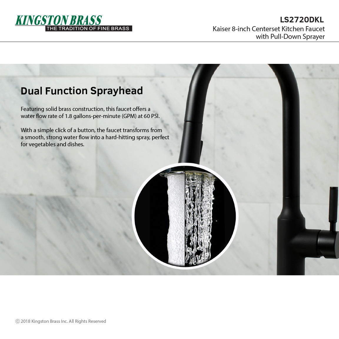 Kaiser LS2720DKL Single-Handle 1-Hole Deck Mount Pull-Down Sprayer Kitchen Faucet, Matte Black