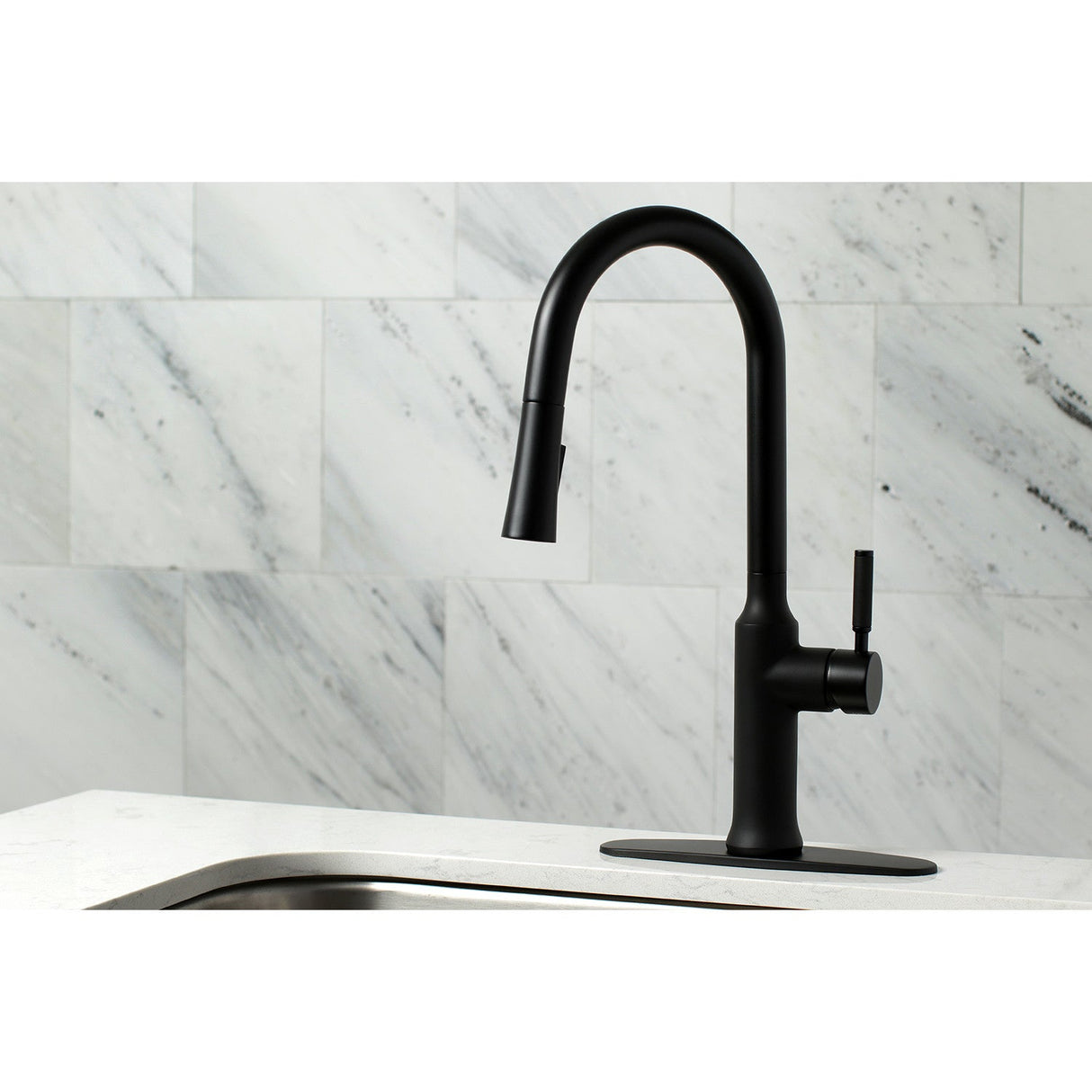 Kaiser LS2720DKL Single-Handle 1-Hole Deck Mount Pull-Down Sprayer Kitchen Faucet, Matte Black