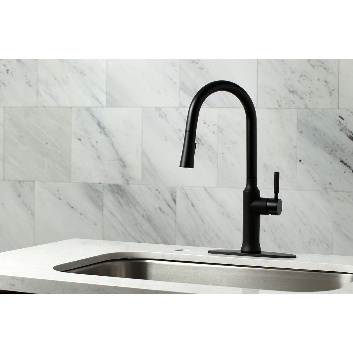 Kaiser LS2720DKL Single-Handle 1-Hole Deck Mount Pull-Down Sprayer Kitchen Faucet, Matte Black