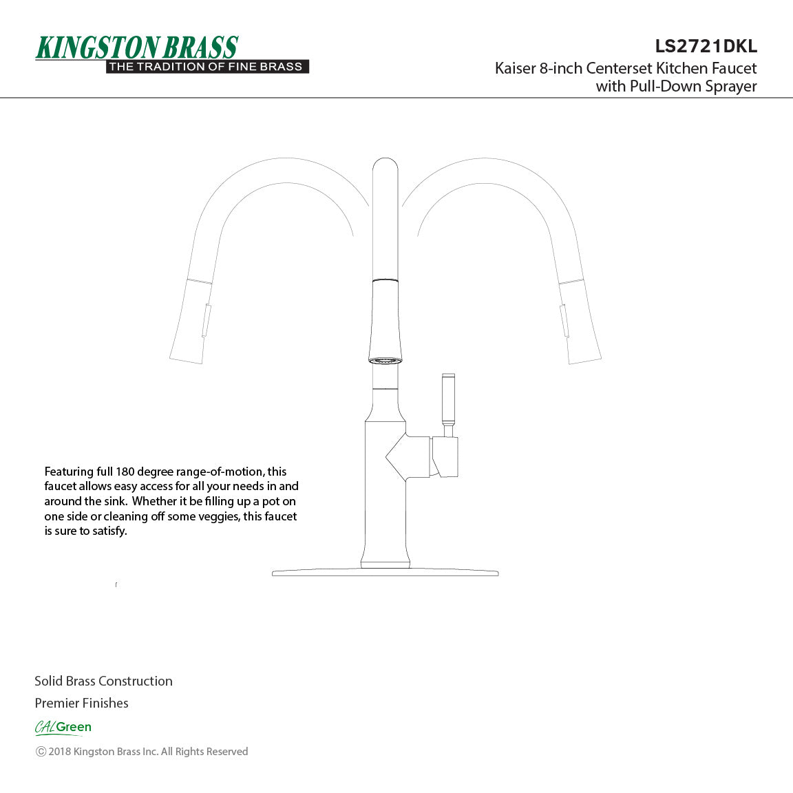 Kaiser LS2721DKL Single-Handle 1-Hole Deck Mount Pull-Down Sprayer Kitchen Faucet, Polished Chrome