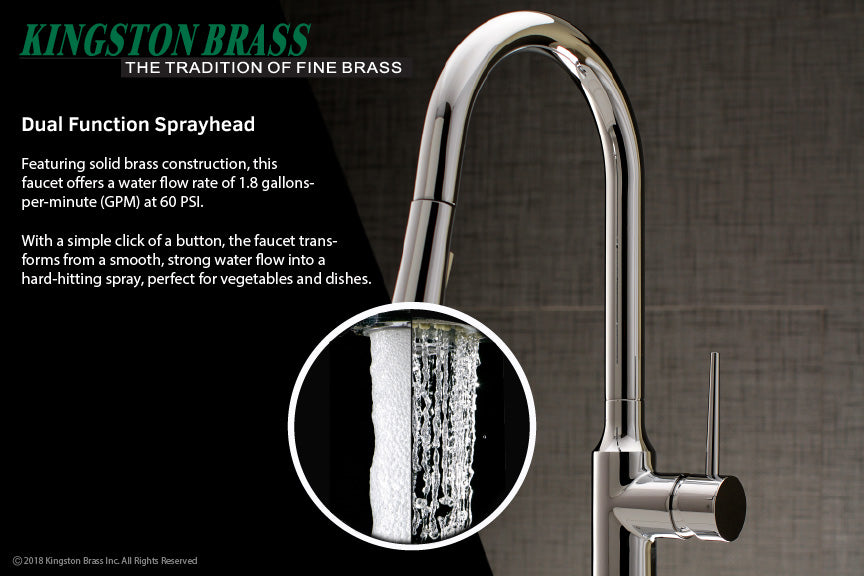 New York LS2721NYL Single-Handle 1-Hole Deck Mount Pull-Down Sprayer Kitchen Faucet, Polished Chrome