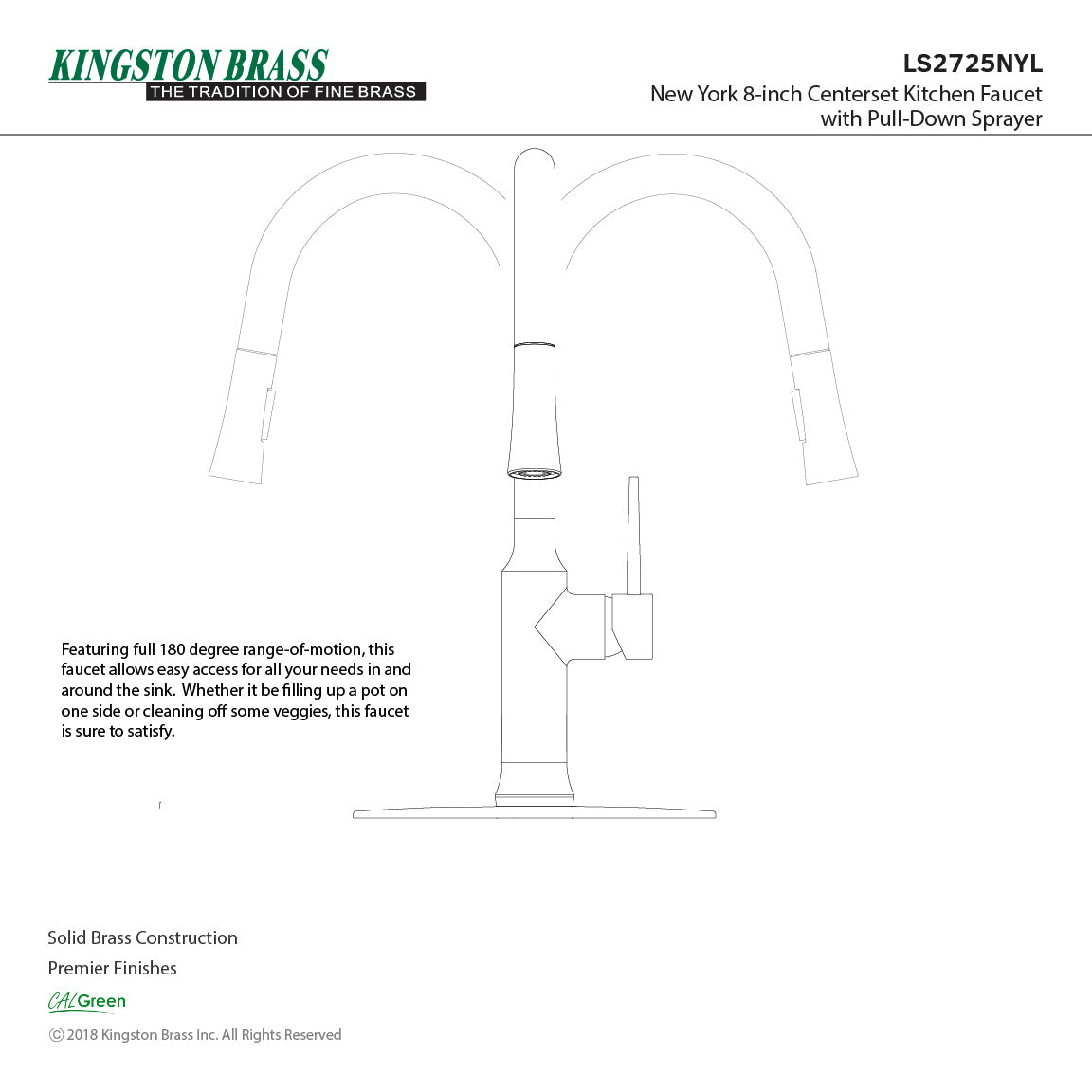 New York LS2725NYL Single-Handle 1-Hole Deck Mount Pull-Down Sprayer Kitchen Faucet, Oil Rubbed Bronze