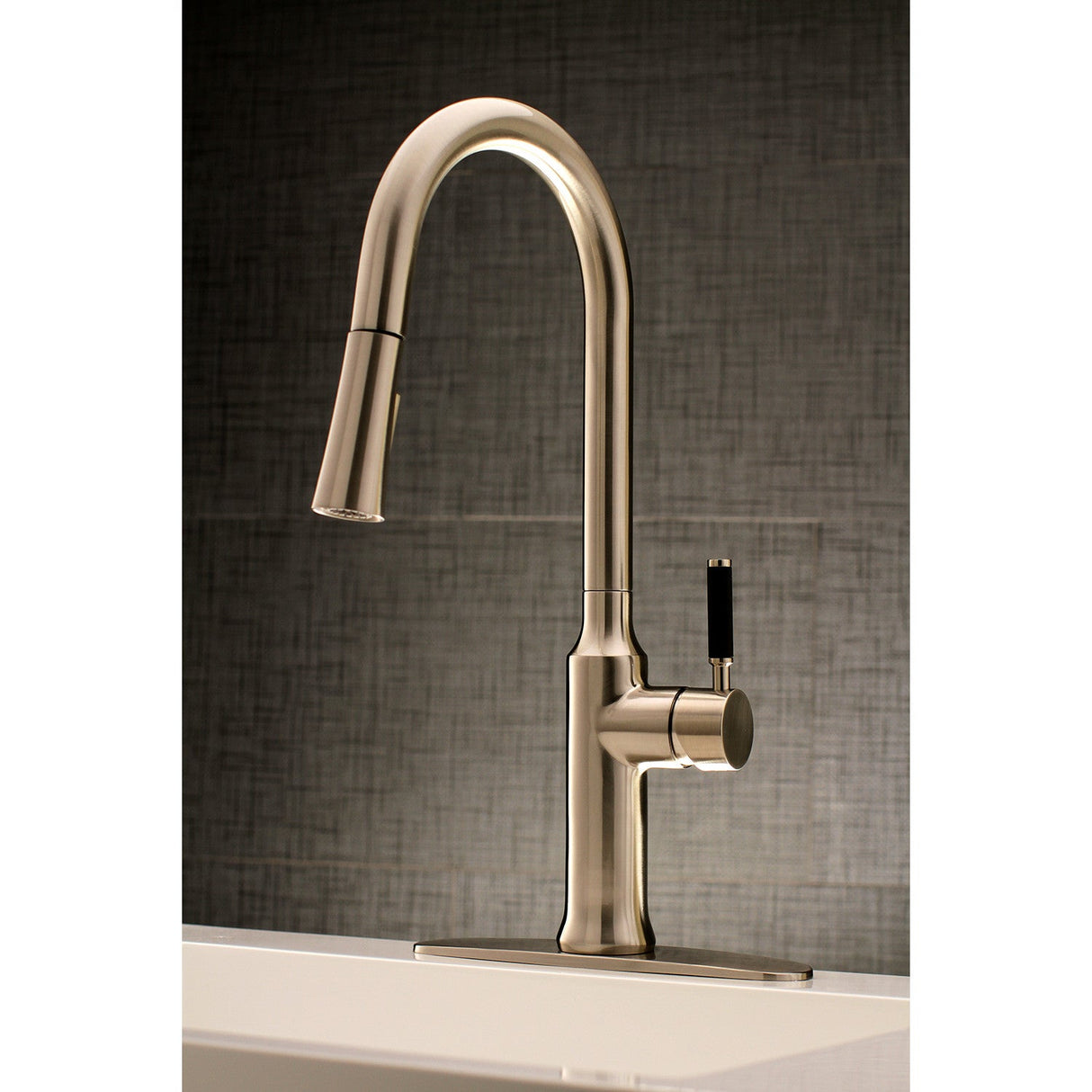 Kaiser LS2728DKL Single-Handle 1-Hole Deck Mount Pull-Down Sprayer Kitchen Faucet, Brushed Nickel