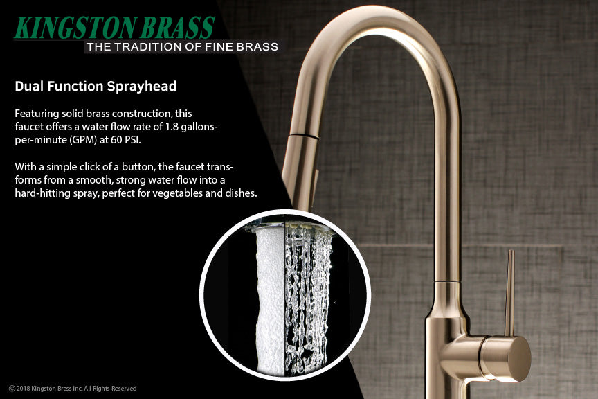 New York LS2728NYL Single-Handle 1-Hole Deck Mount Pull-Down Sprayer Kitchen Faucet, Brushed Nickel