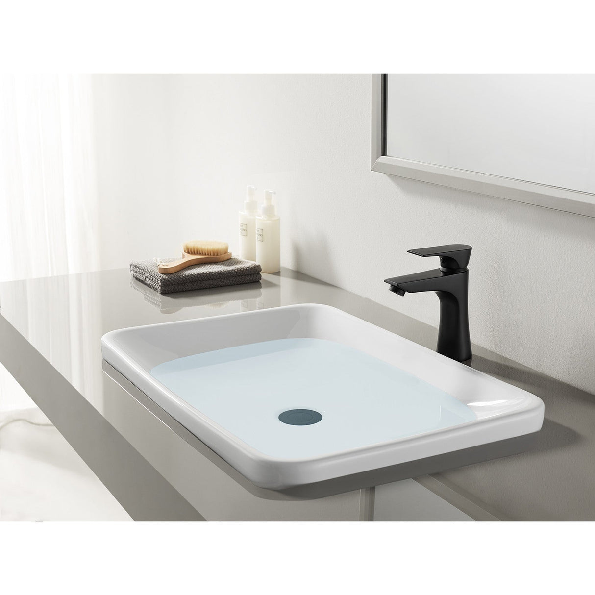 Millennium LS4220XL Single-Handle 1-Hole Deck Mount Bathroom Faucet with Push Pop-Up, Matte Black