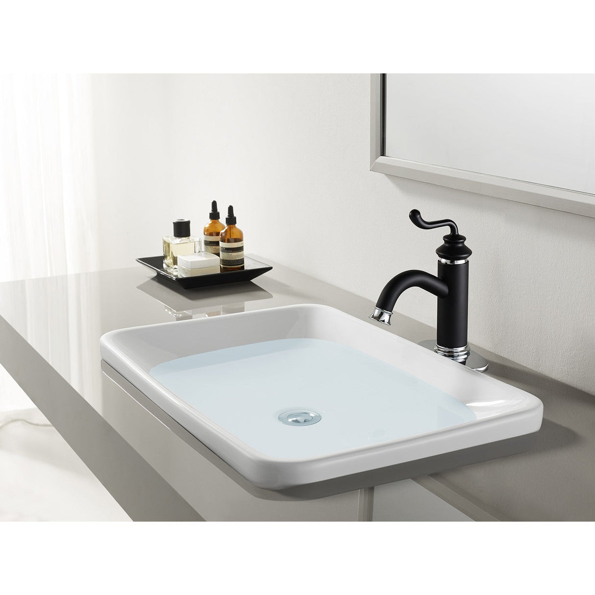 Royale LS5417RL Single-Handle 1-Hole Deck Mount Bathroom Faucet with Push Pop-Up, Matte Black/Polished Chrome