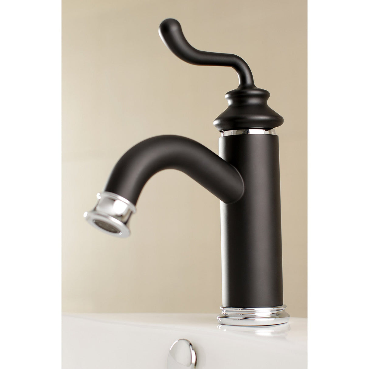 Royale LS5417RL Single-Handle 1-Hole Deck Mount Bathroom Faucet with Push Pop-Up, Matte Black/Polished Chrome