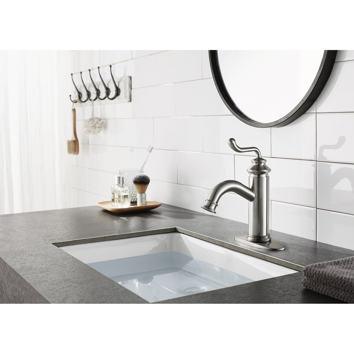 Royale LS5418RL Single-Handle 1-Hole Deck Mount Bathroom Faucet with Push Pop-Up, Brushed Nickel