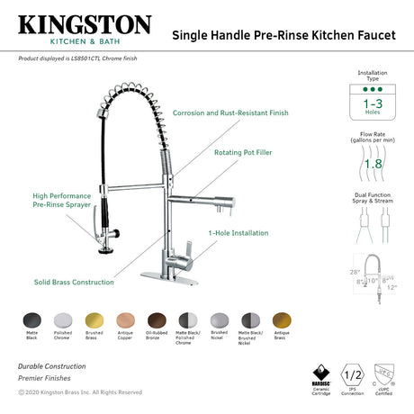 Continental LS8503CTL Single-Handle 1-Hole Deck Mount Pre-Rinse Kitchen Faucet, Brushed Brass