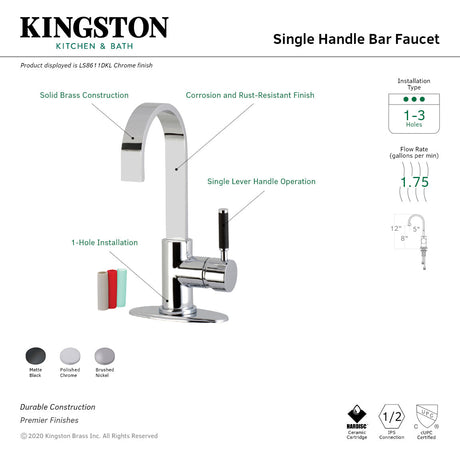 Kaiser LS8611DKL Single-Handle 1-Hole Deck Mount Bar Faucet, Polished Chrome