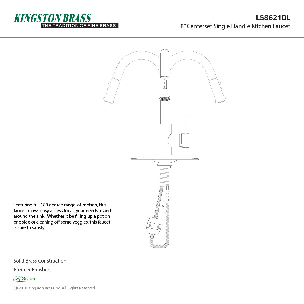 Concord LS8621DL Single-Handle 1-Hole Deck Mount Pull-Down Sprayer Kitchen Faucet, Polished Chrome