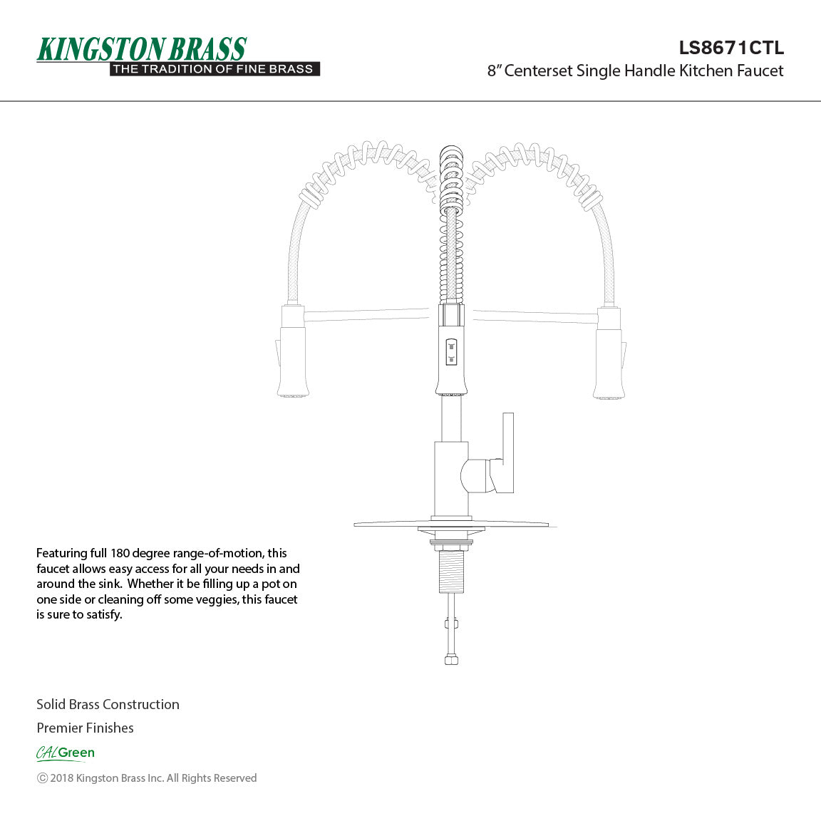 Continental LS8671CTL Single-Handle 1-Hole Deck Mount Pre-Rinse Kitchen Faucet, Polished Chrome