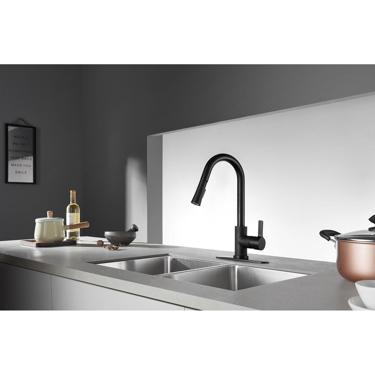 Continental LS8680CTL Single-Handle 1-Hole Deck Mount Pull-Down Sprayer Kitchen Faucet, Matte Black