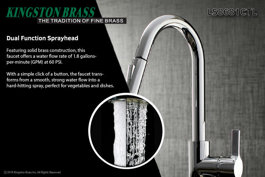 Continental LS8681CTL Single-Handle 1-Hole Deck Mount Pull-Down Sprayer Kitchen Faucet, Polished Chrome